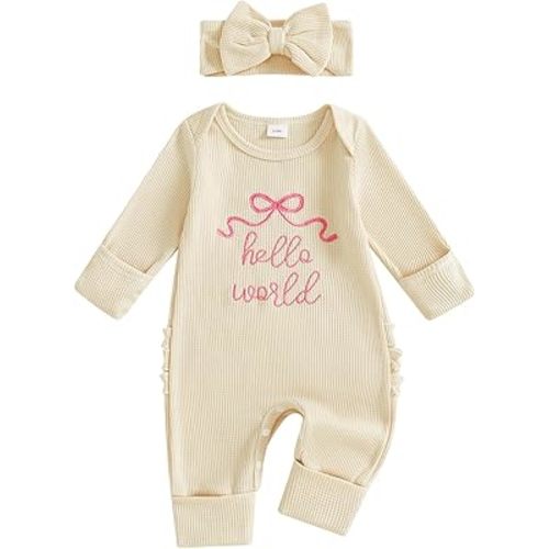 Nebworn Baby Girl Waffle Knit Romper Long Sleeve Ruffle Butt Onesie Fall Winter Clothes Coming Going Home Outfit