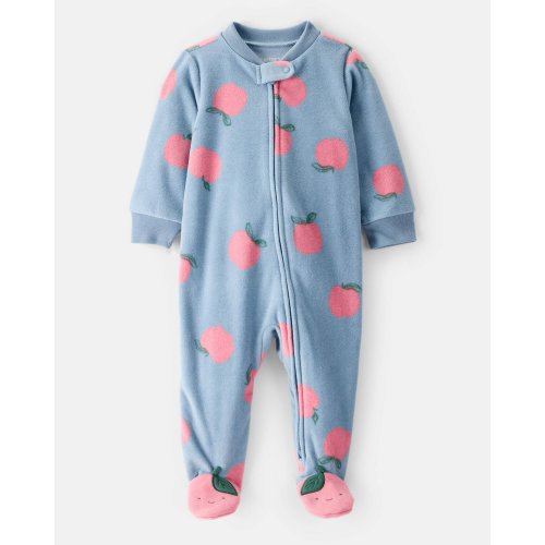 Baby Girl Apple Print Loose Fit Long-Sleeve Sleep & Play Pajamas - Blue | Carter's