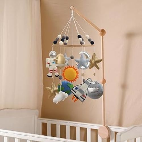 Space Mobile for Crib - A Colorful Space Baby Mobile with Rocket Planets and Stars for a Galaxy Themed Nursery
