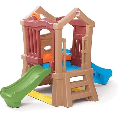 Step2 Play Up Double Slide Climber, Kids Outdoor Playset, Backyard Playground Set, 2 Slides, Elevated Playhouse, Outside Jungle Gym, For Toddlers 2-6 Years Old