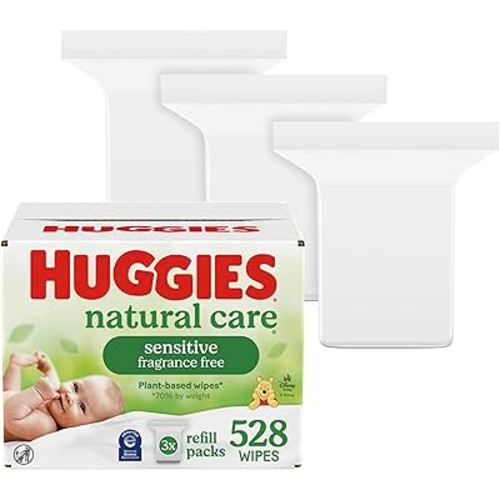 Huggies Natural Care Sensitive Baby Wipes, Unscented, Hypoallergenic, 99% Purified Water, 3 Refill Packs (528 Wipes Total)