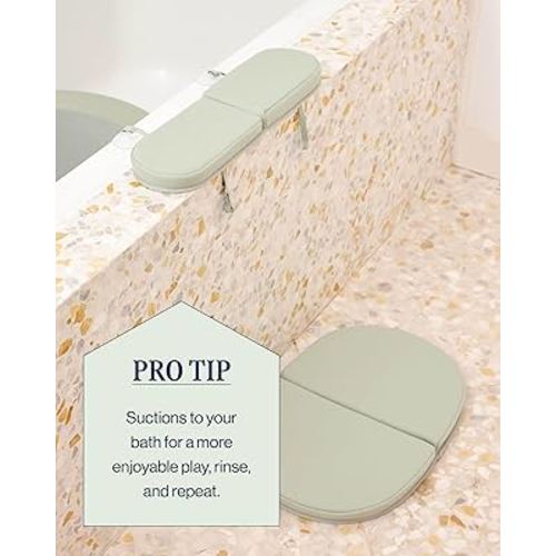 Lalo Knee & Elbow Saver - Foldable Padded Cushions for Bathtime Relief, Quick-Dry, Suction Cups for Stability, Bath Kneeler and Elbow Rest Pad Set 17 x 11.5 in Knee Pad & 16 x 4.5 in Elbow Pad - Sage