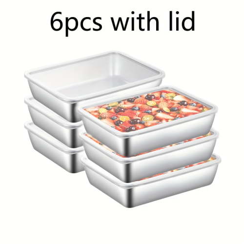 6pcs Stainless Steel Lunch Box with Lid, Large Food Storage Containers Refrigerator Dishwasher Microwave Safe, Baking Preparation & Cake Trays