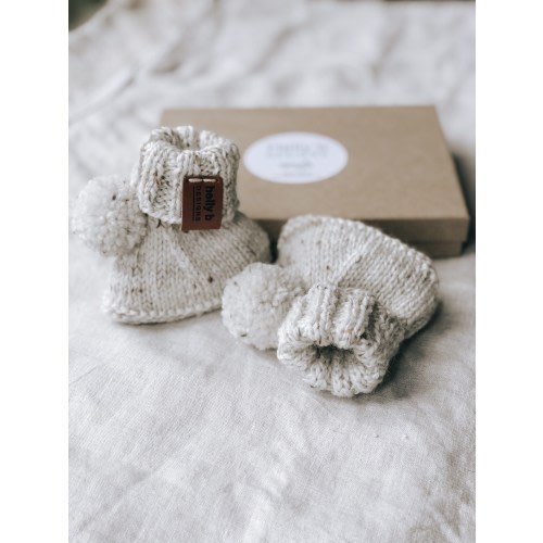 Oatmeal Knitted Australian Merino Wool Pom Pom booties