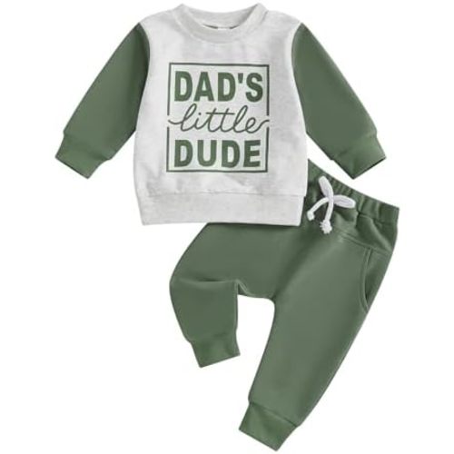 MoZiKQin Baby Boy Fall Winter Clothes Dads Little Dude Long Sleeve Shirt and Pants Set Cute Infant Toddler Boy Outfits