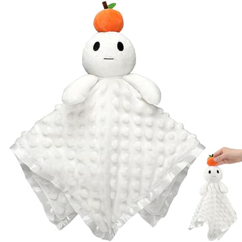 Simgoing 16 in Ghost Security Blanket Loveys Gifts for Babies | Newborn Soft Stuffed Security Blanket with Toy Rattle, Soothing Blanket, Lovely Plush Sleeping Gift, Infant Toddler Baby