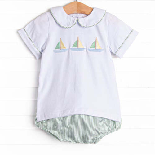 Bayside Boats Embroidered Diaper Set, Green – Stitchy Fish