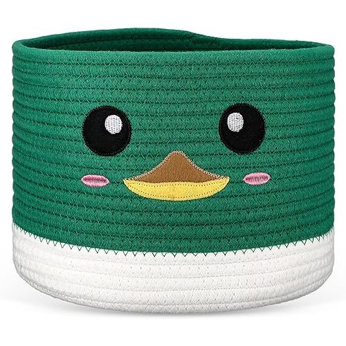 Mallard Ducks Rope Baby Laundry Basket for Boys & Girls, Woodland Nursery Decor, Nursery Storage Basket for Baby Shower Gifts for Essentials Like Diapers Wipes Towels, Machine Wash