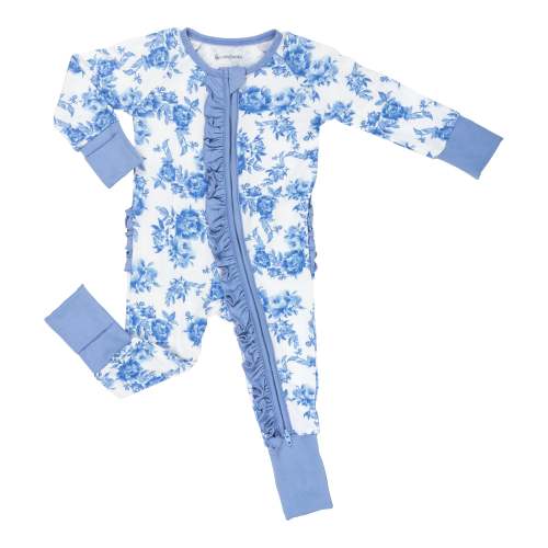A Peony For Your Thoughts Baby Bamboo Pajamas, 2-Way Zipper Romper