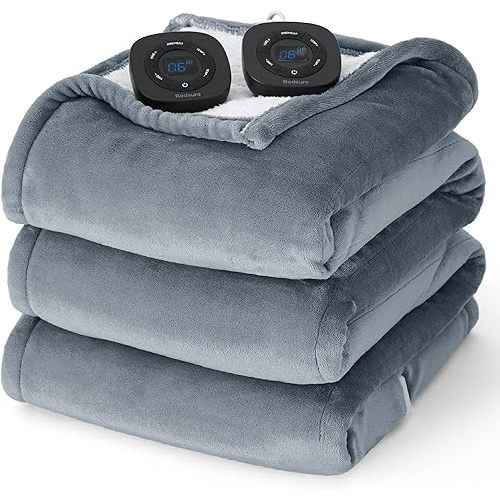 Bedsure Electric Blanket King Size - Dual Control Heated Blanket Queen, GentleSoft Fast Heating with 10 Time Settings & 10 Heat Settings, Warm Gift for Grandma (100x90 inches, Grey)