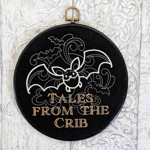 Tales From The Crib.  Machine embroidered 8" hoop, parenting gift, Goth nursery decor. Vintage embroidery art with Gothic inspiration.