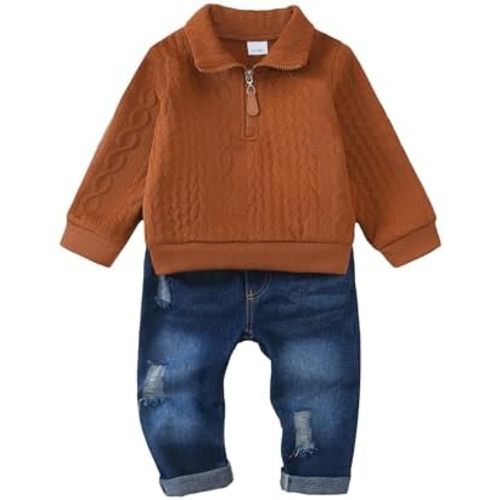Toddler Baby Boy Clothes Fall Winter Outfits Infant Long Sleeve Shirt Jeans Sets Casual Kids Clothes for Boys 12M-5Y