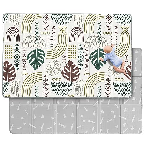 Babebay Baby Play Mat, Soft Baby Mat for Floor, Foldable Playmat for Babies Toddlers and Infants, Reversible Foam Play Mat, Waterproof Baby Crawling Mat for Indoor & Outdoor (Leaf Pattern,78x50)