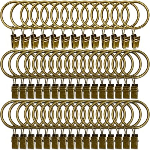 LLPJS 60 Pack Metal Curtain Rings with Clips, Curtain Clip Rings Hooks for Hanging Drapery Drapes Bows, Curtain Rod Rings 1.5 inch Interior Diameter, Bronze