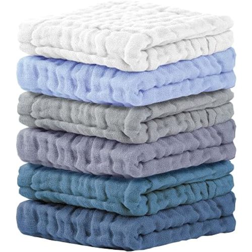 Cuddle Campus 6 Pack Muslin Baby Washcloths, Burp & Wash Cloths for Babies