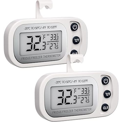 Digital Frigerator Thermometer 2 Pack, Waterproof Fridge and Freezer Thermometer, Thermometer Refrigerator with Large LCD Screen, Stand and Magnetic Back, for Room,Kitchen(White)