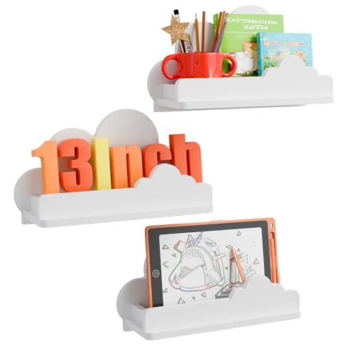 Cloud Shelves for Kid’s Room, 13’’ Long Nursery Wall Deor Set of 3, White Cloud Bookshelf Floating Shelf, Figure Shelf Wall Mounted, Cute Decorative Cloud Wall Shelf for Toys, Plants & Storage