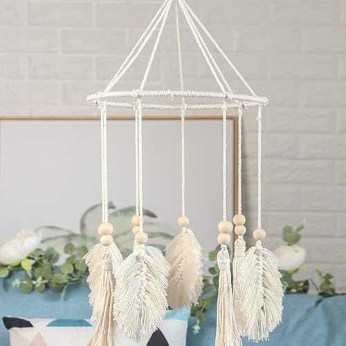 Boho Crib Mobile, Neutral Baby Nursery Decor, Handmade Ceiling Mobile for Crib, Nursery Decoration