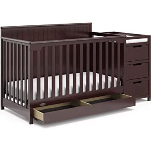 Graco Hadley 5-in-1 Convertible Crib & Changer (Espresso) – GREENGUARD Gold Certified, Fits Standard Crib Mattress, Converts to Toddler Bed and Full Bed, 4 Adjustable Mattress Heights