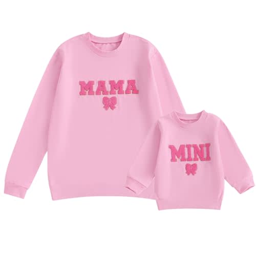 ZAXARRA Mommy and Me Matching Outfits Long Sleeve Crewneck Pullover Tops Mama Sweatshirt Mama and Mini Clothes