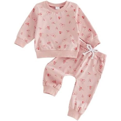 Mubineo Toddler Baby Girl Clothes Cute Long Sleeve Sweatshirt Sweatpant Outfits Fall Winter Tops Pant Outfit Sweatsuit