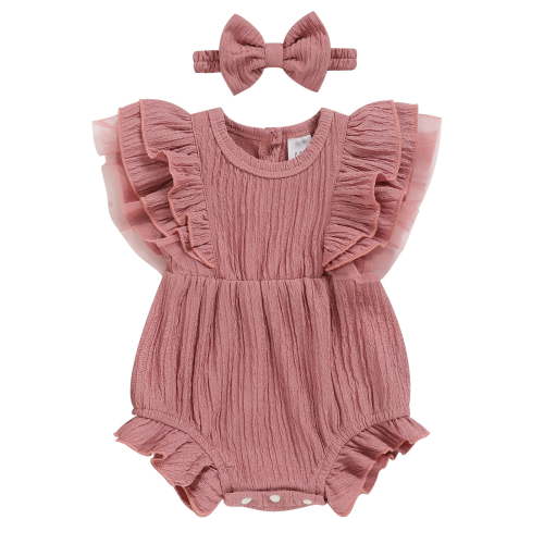 ZEHJUHAN Infants Baby Girl Ruffle Bubble Romper One-Piece Shorts Jumpsuit with Mesh Butterfly Sleeves Summer Outfit Pink，0-3M