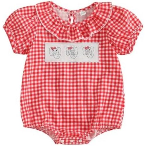 Newborn Baby Boy Girl Football Outfit Plaid Short Sleeve Bulldogs Tiger Embroidery Bubble Romper Game Day Jumpsuit