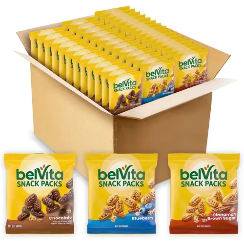 belVita Bite Size Snacks Variety Pack, Blueberry, Chocolate and Cinnamon Brown Sugar Crunchy Bites, 40 Snack Packs