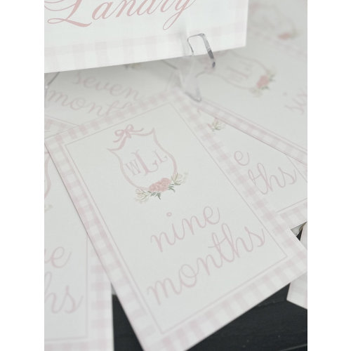 Personalized Baby Girl Milestone Cards, Watercolor Crest (Set of 15)