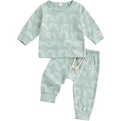 Toddler Baby Girl Boy Rainbow Print Outfits Fall/Winter Newborn 2 Pcs Clothing Sets Long Sleeve Crewneck Sweatshirt+Pant