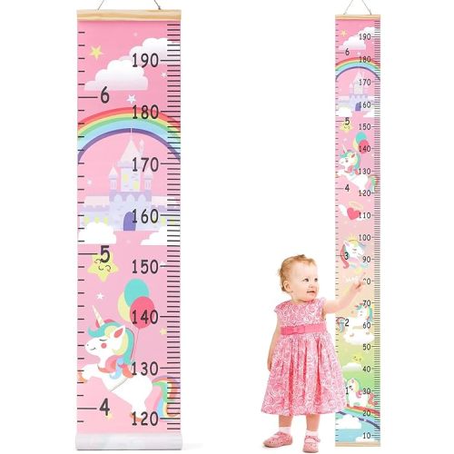 HIFOT Kids Growth Chart Height Measuring Chart, Unicorn Canvas Wall Hanging Rulers for Baby Children Girls Bedroom Decor 74.8''* 7.87''