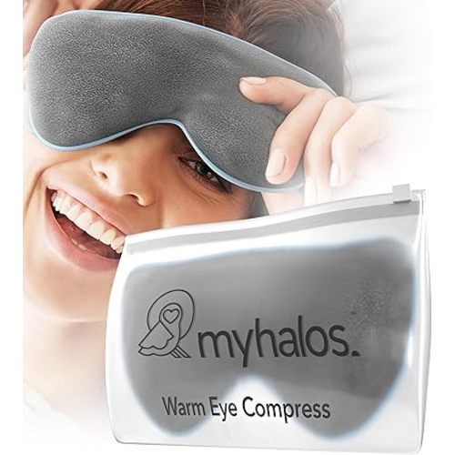MyHalos® Heated Eye Mask for Dry Eyes - Steam Warm Compress for Eyes - Remove Styes, Chalazion Therapy Warming and Heating Pad Hot Compress - Moist Heat Mask for Blepharitis & MGD - FSA|HSA Eligible