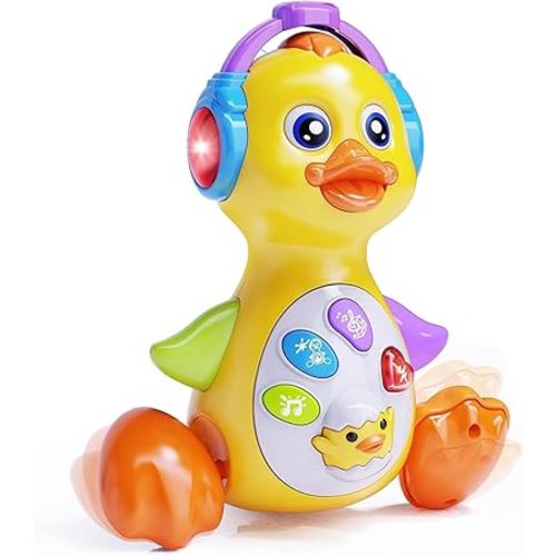 Musical Light Up Duck, Crawling Tummy Time, Educational Learning Dancing Toy for 1 Year Old, 0-3-6-12 Month Baby Infant Gifts