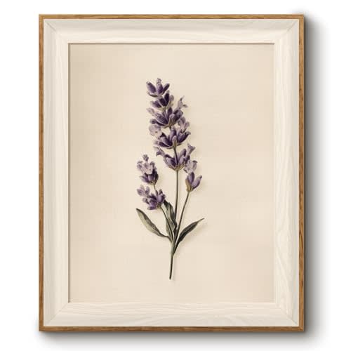 Bzstyleart Vintage Wall Art, Framed Floral Wall Decor Painting, 12 X 10 In | Lavender Pictures Wall Decor, Botanical Picture Canvas Prints Framed Artwork for Living Room Bedroom Bathroom, Easy to Hang