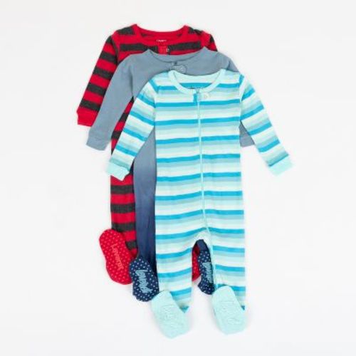 Leveret Boys Cotton Baby Footed Pajamas – 3 Pack – Ombre & Stripe Mix Sleepers 6-12 Month