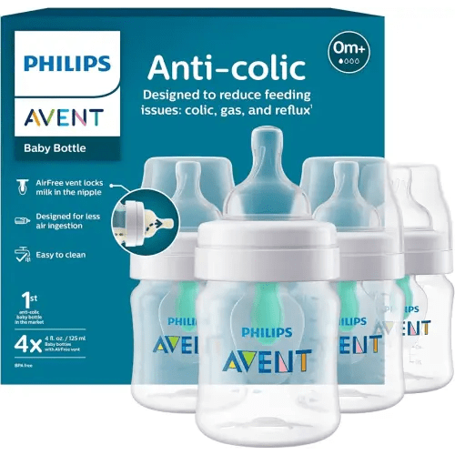 Philips Avent Anti-Colic Baby Bottle with AirFree Vent, Slow Flow, 4 oz