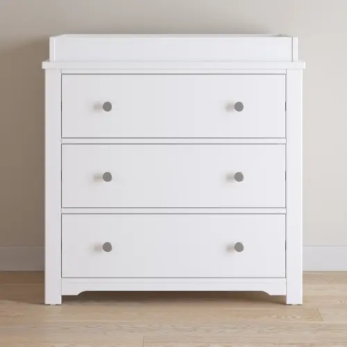 Harmony 3-Drawer Dresser with Changing Table Topper, Matte White
