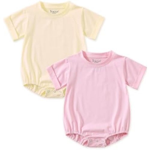 Jimonda Baby Bubble Rompers Boy Girl Solid Color T-Shirt Outfits Short Sleeve Button Bodysuit Cotton Tops Clothes 2Pcs
