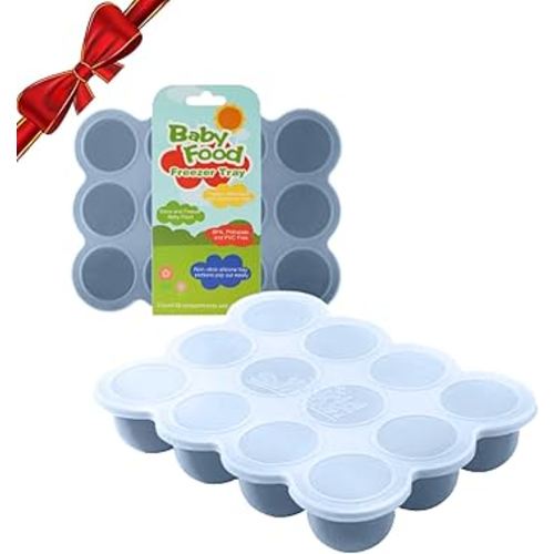 Samuelworld Baby Food Storage Container, 12 Portions x 2.5oz - BPA Free Silicone Freezer Tray with Clip-On Lid for Breast Milk Storage, Homemade Baby Food, Vegetable & Fruit Purees - Navy Blue