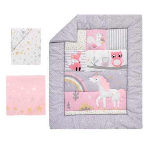 Bedtime Originals Rainbow Unicorn with Fox Squirrel and Owls Baby Nursery 3 Piece Crib Bedding Set & Reviews | Wayfair