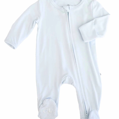 Baby Blue Bamboo Zipper Footie