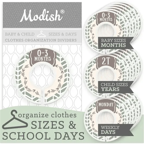 Baby Clothes Closet Organization, Hanging Size Dividers: Months & Years, Modish Labels Days of The Week Organizers: Daycare & Back to School, Girl Boy Neutral Sage Green Tan Boho Woodland Safari Gift