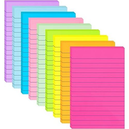 9 Pack Lined Sticky Notes 4x6 in Post Sticky Notes with Lines, 9 Bright Colors Self Sticky Notes Pad Its, Large Ruled Sticky Note for Office, Home, 35 Sheets/Pad