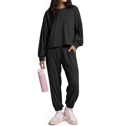 Kolagri Womens Fall 2 Piece Lounge Sets Puff Long Sleeve Travel Tracksuit | Crew Neck Tops, High Waisted Jogger Pants, Soft Comfortable, Two Piece Yoga Workout Cozy Clothes Sweat Set