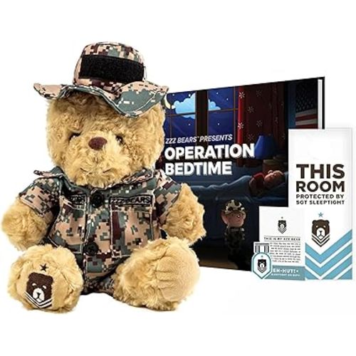 SGT Sleeptight Marine Teddy Bear by ZZZ Bears with Storybook & Sleep System, Comforting Gift for Marine Kids, Helps with Bedtime Routine, Deployment Separation & Emotional Support
