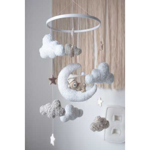 Boucle Teddy Baby Mobile in Beige/ neutral nursery/baby shower gift/nursery mobile
