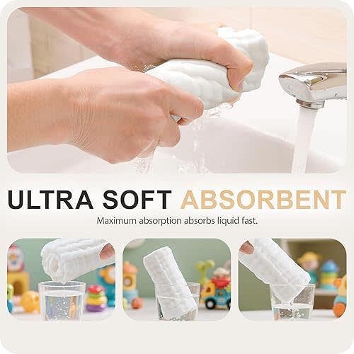 Cuddle Campus Baby Washcloths 6 Packs, Muslin Washcloths Baby,Cotton Burp Cloths, Extra Absorbent and Soft Wash Clothes for Newborns, 12x12 Inches