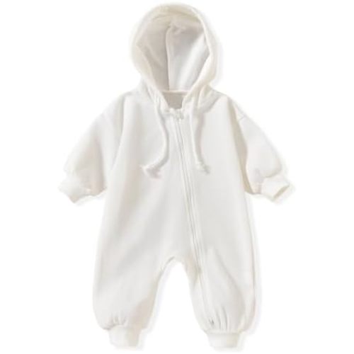 Unutiylo Unisex Baby Boys Girls Long Sleeve Infant Baby Zipper Hooded Jumpsuits Romper Loose Outfit Clothes