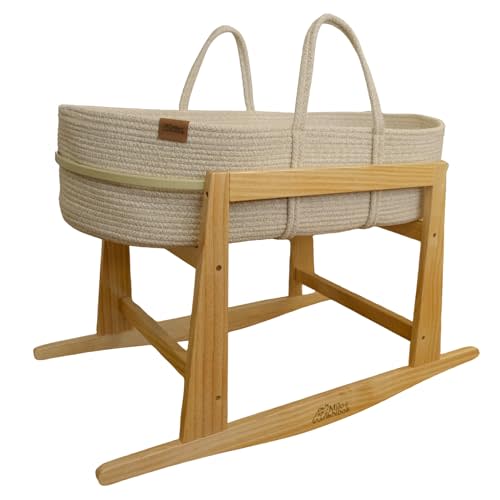 Baby Changing Basket with Pad & Moses Basket Stand – Soft Cotton Nursery Basket, Waterproof Pad & Removable Washable Cover, Complete Changing Station for Newborn