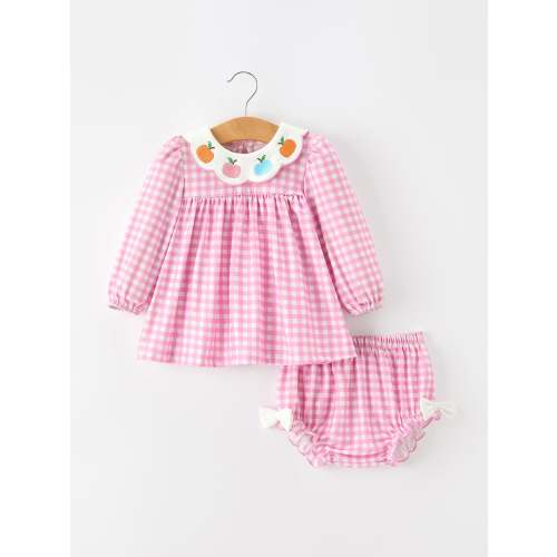 Thanksgiving Halloween Pumpkin Embroidery Pink Plaid Girls Bloomer Set – Rylee Faith Designs